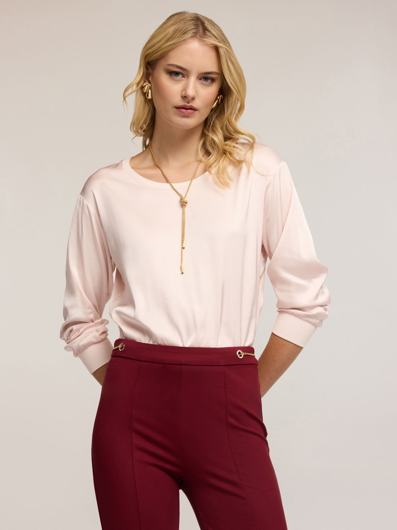 Crepe de chine blouse with boxy fit image number 0