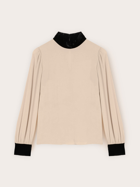 Cr&ecirc;pe blouse with velvet details