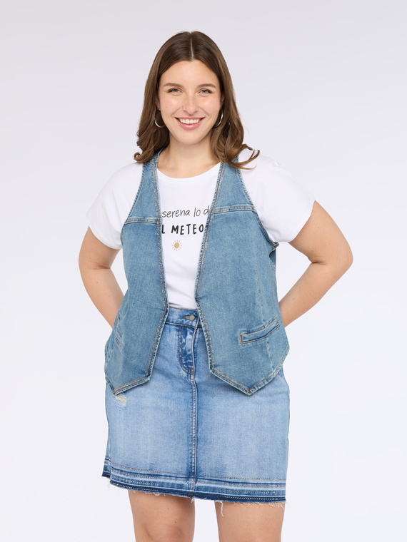 Denim vest with luminous appliqués
