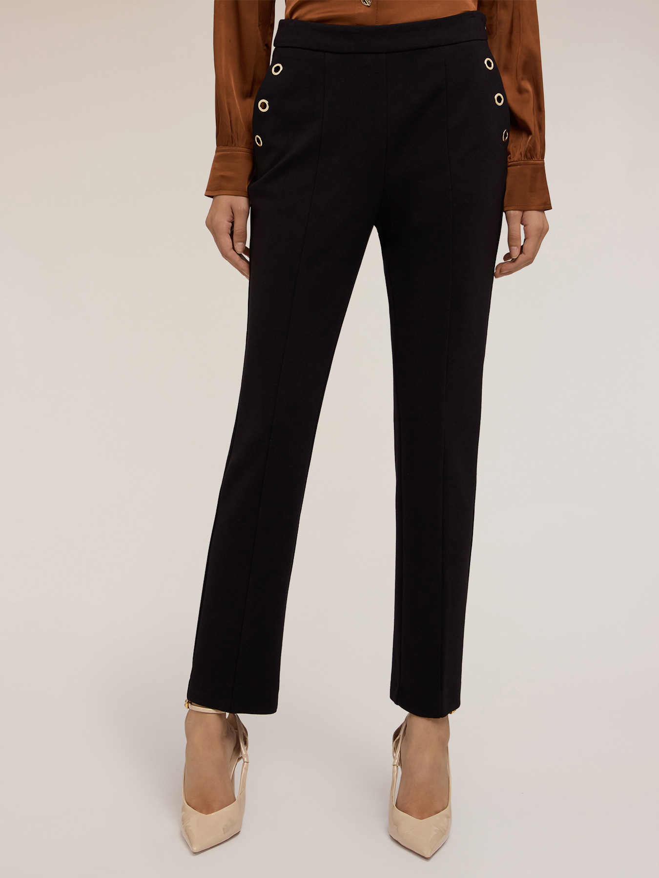 Regular pants with eyelet pattern image number 2