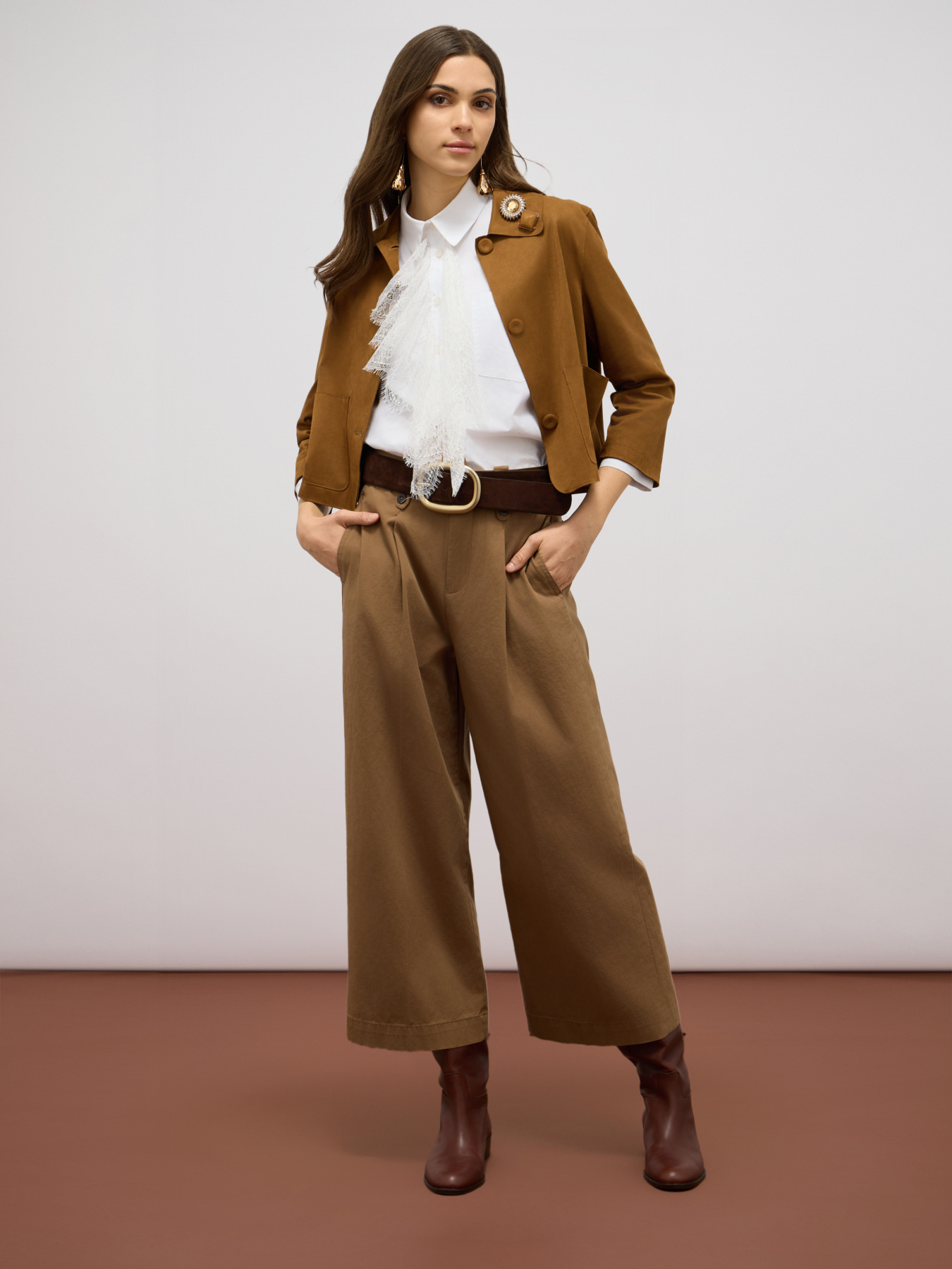 Cotton blend drill palazzo pants image number 0
