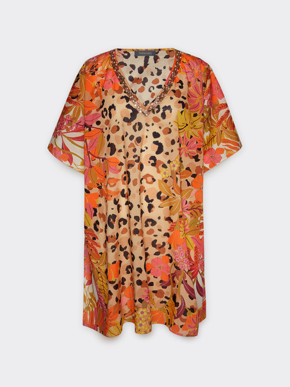 Printed and embroidered caftan