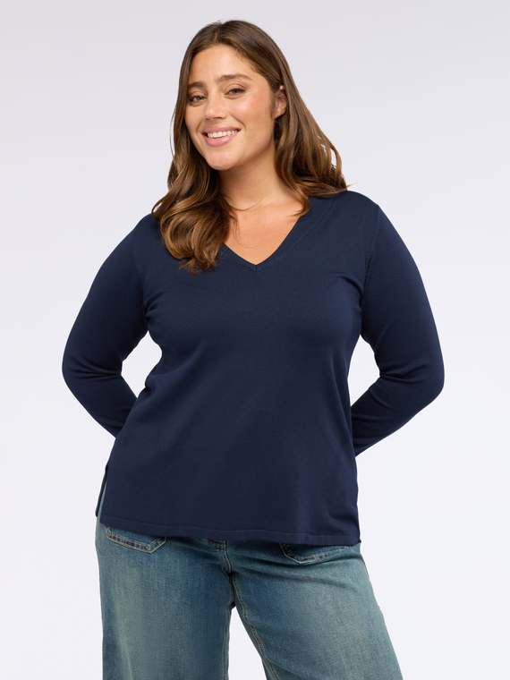 V-neck sweater with buttons on the cuffs