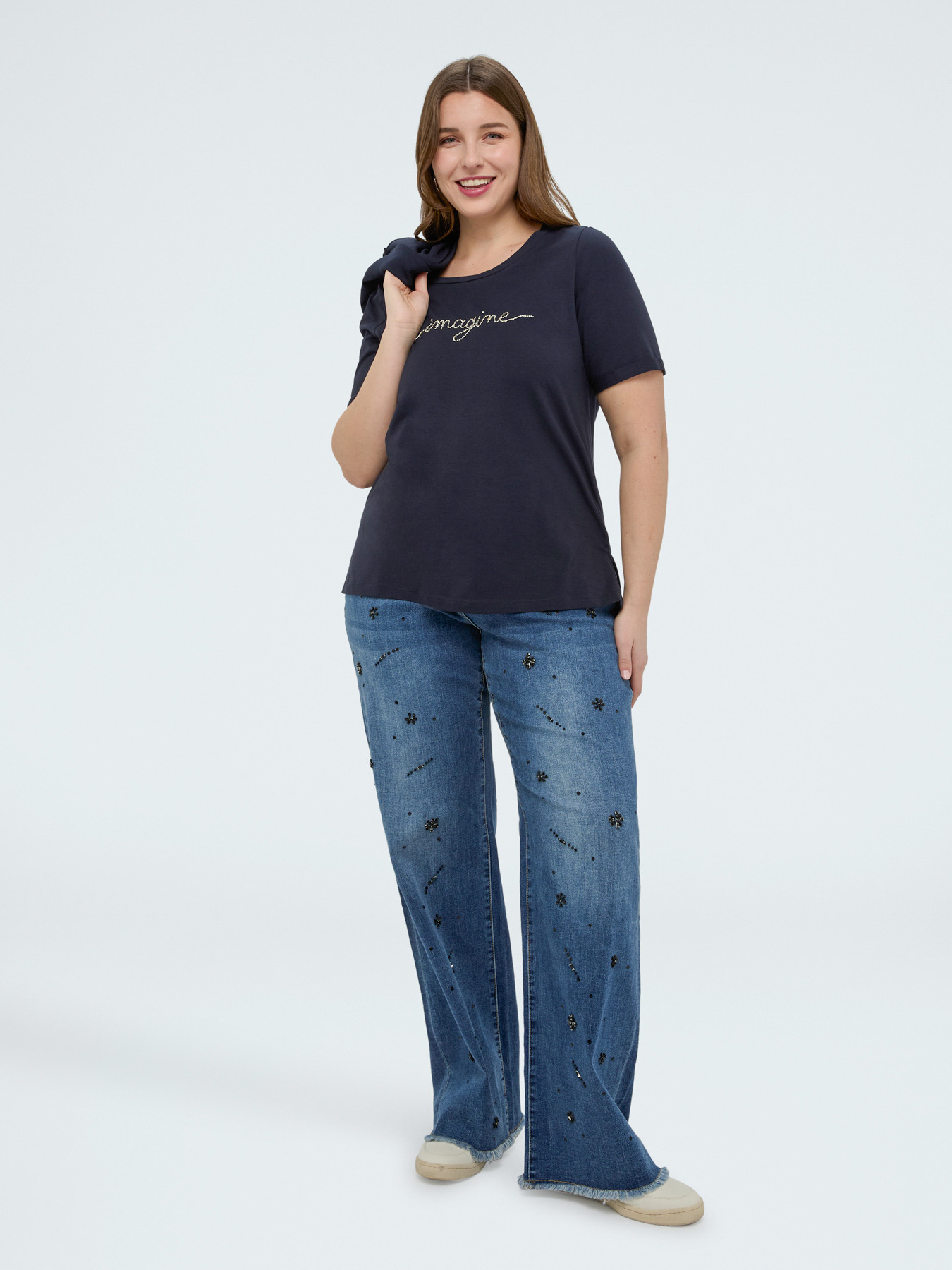 T-Shirt aus Baumwolle mit Crystal-Schriftzug image number 3