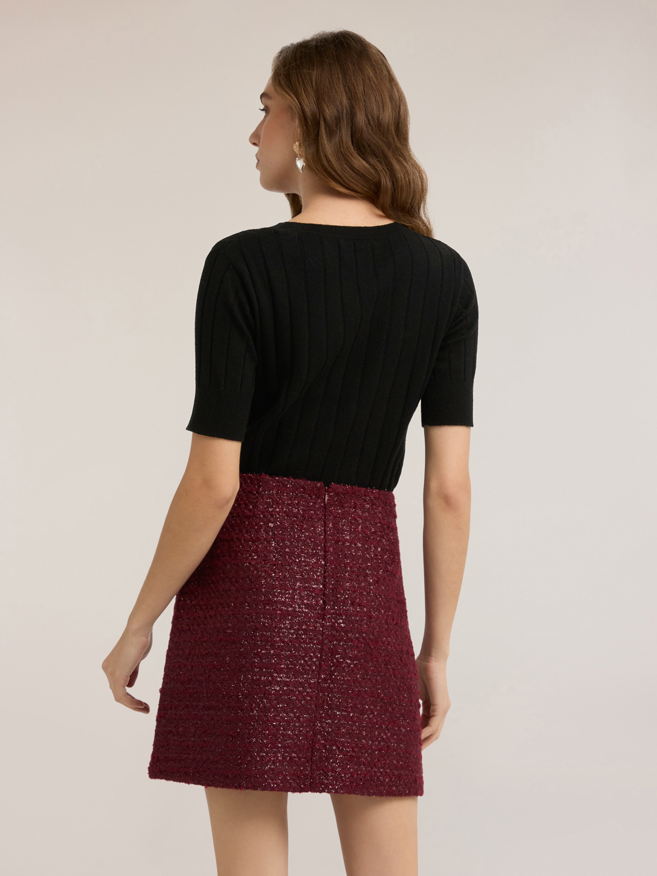 Ribbed sweater with rhinestone stripes image number 1