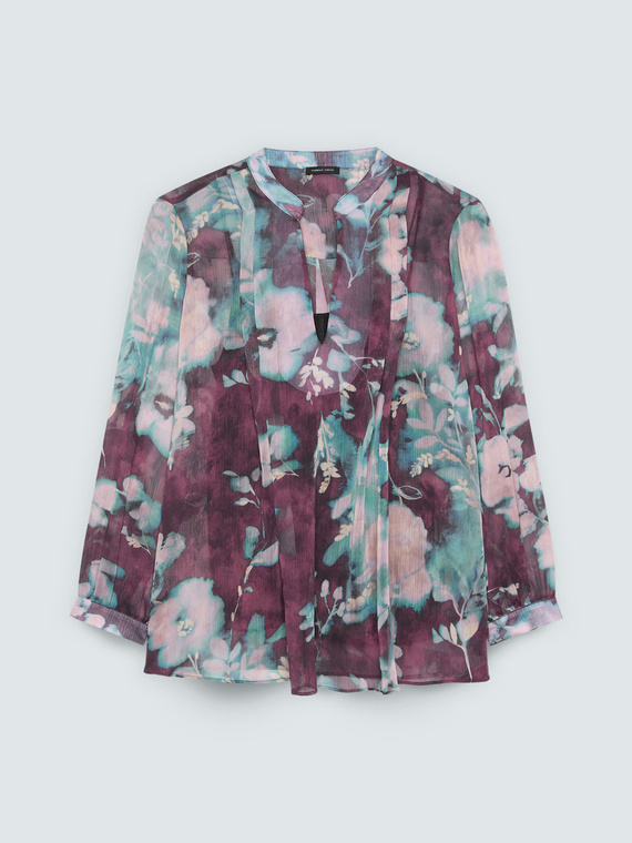 Blouse imprim&eacute; floral en cr&ecirc;pon