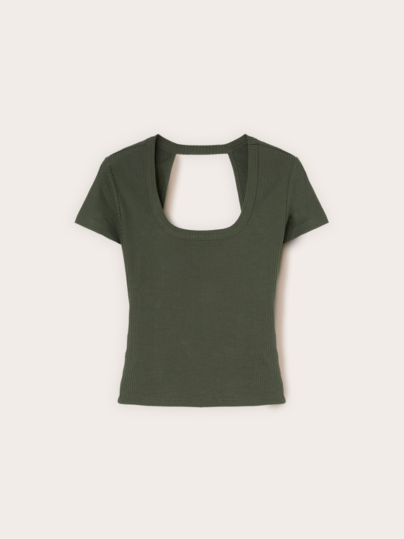 Geripptes Jersey-T-Shirt mit Cut-out