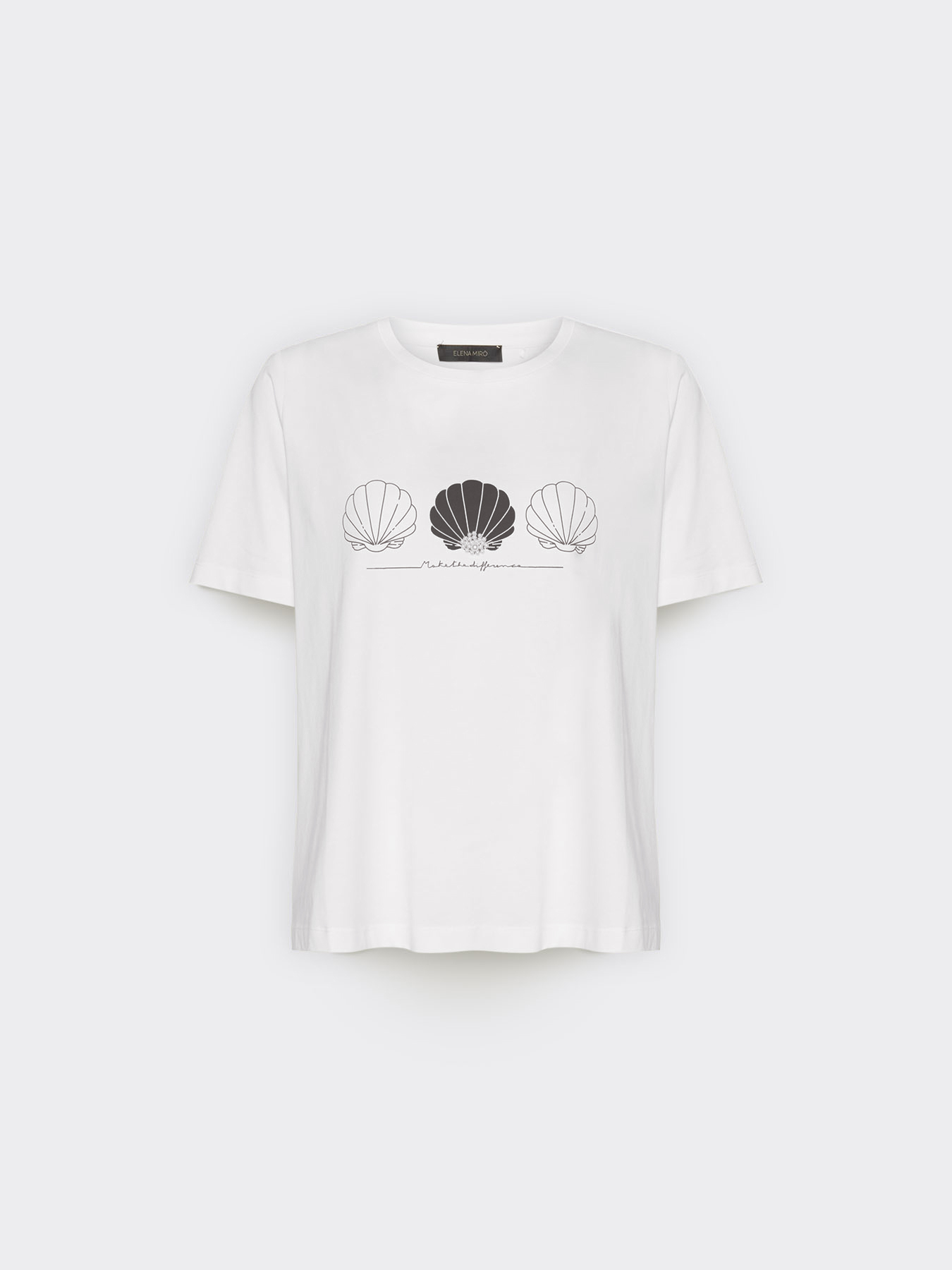 Printed cotton T-shirt with pearls image number 4