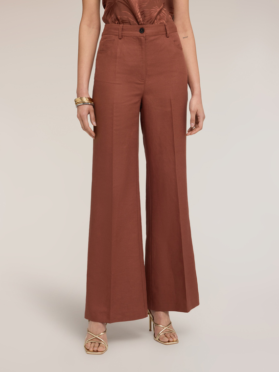 Pantalones flare de mezcla de lino