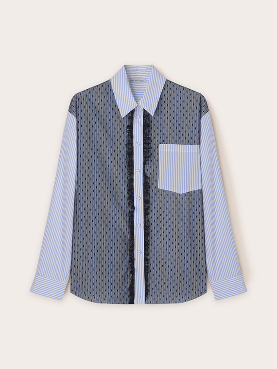 Camicia a righe e tulle plumetis