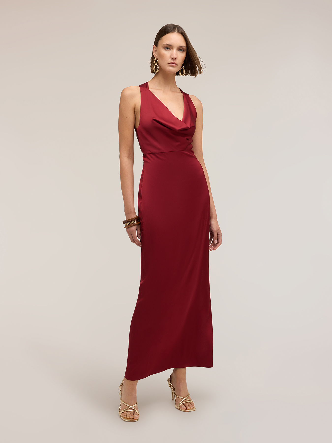 Rochie lungă din satin cu drapaj image number 2