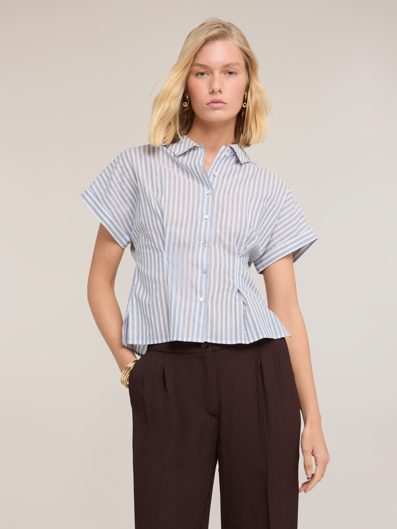 Lurex striped muslin shirt image number 0
