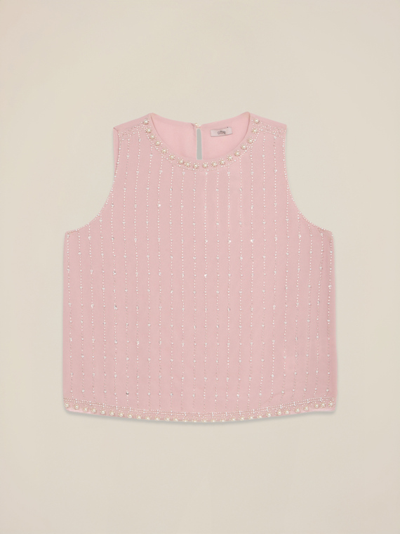 Top in georgette con perline e cristalli