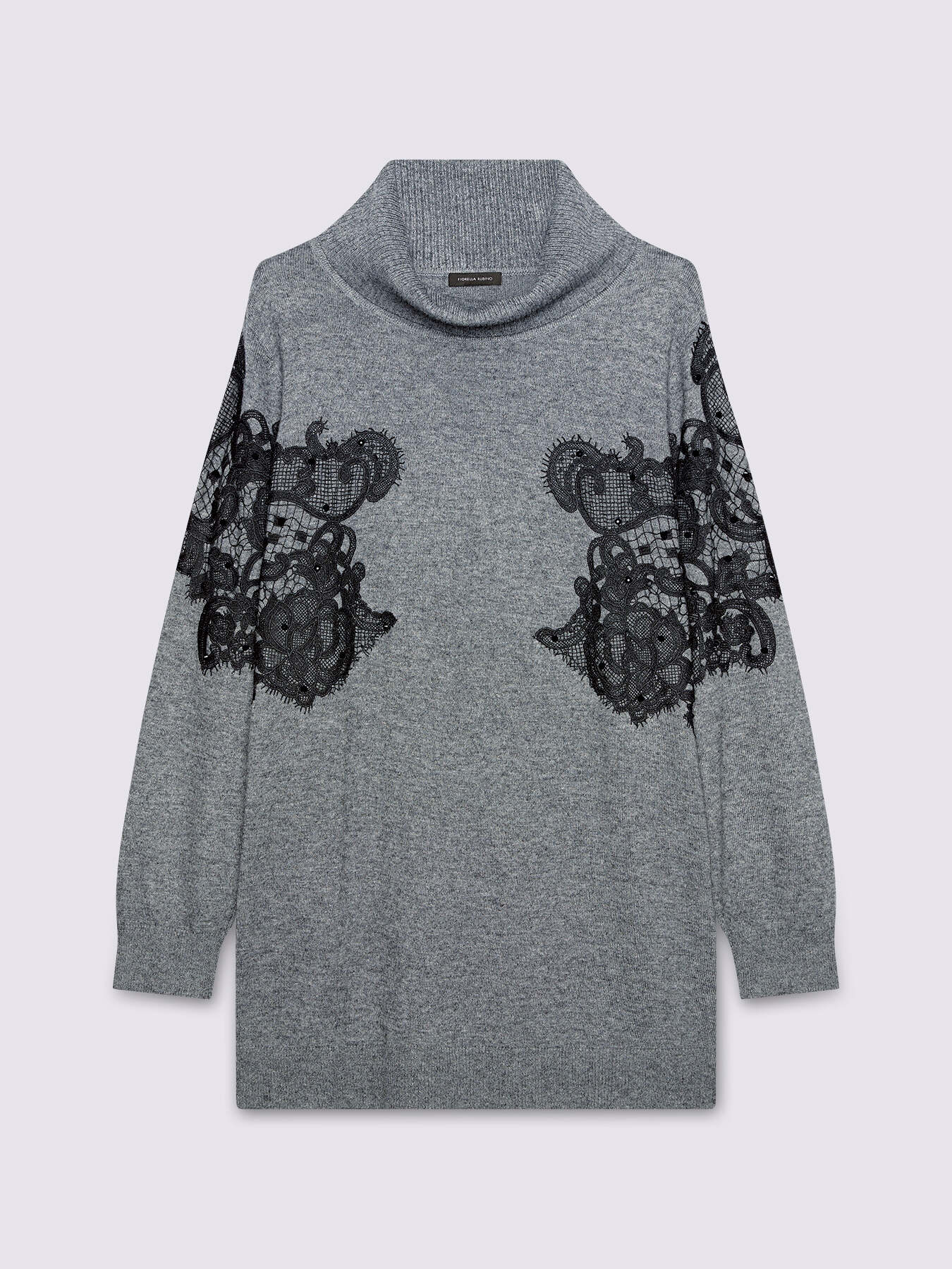 Pull &agrave; col roul&eacute; avec insert en dentelle image number 4