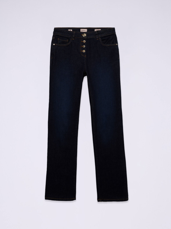 Regular fit blue rinse jeans with golden buttons