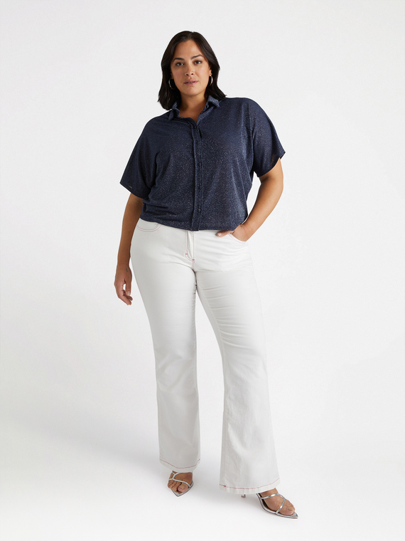 Pantalon flare en coton avec surpiqûres fuchsia