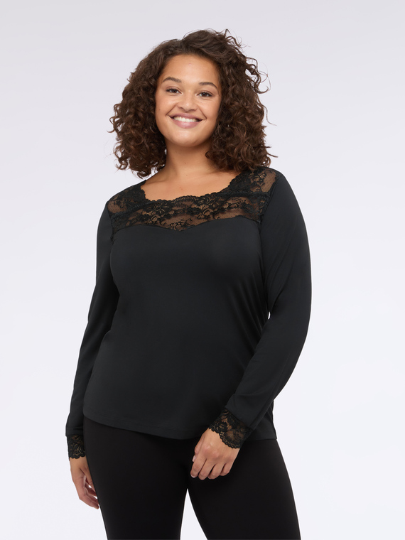 Long sleeve T-shirt with lace insert