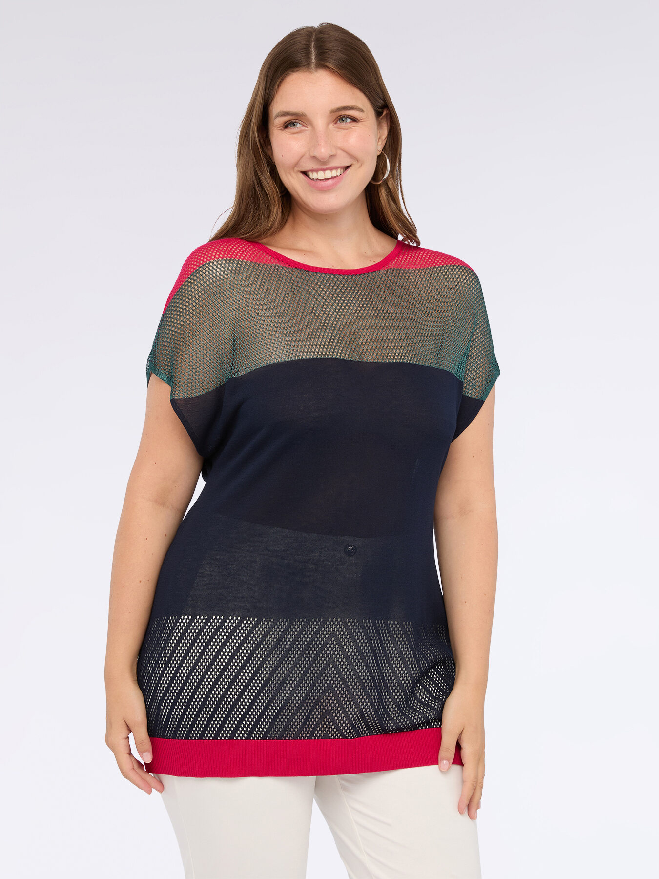 Durchbrochener Pullover in Colorblock-Optik image number 8