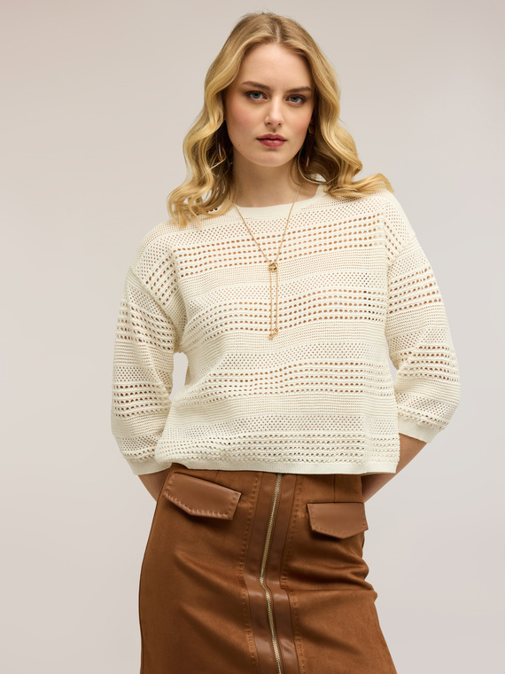 Openwork viscose blend sweater