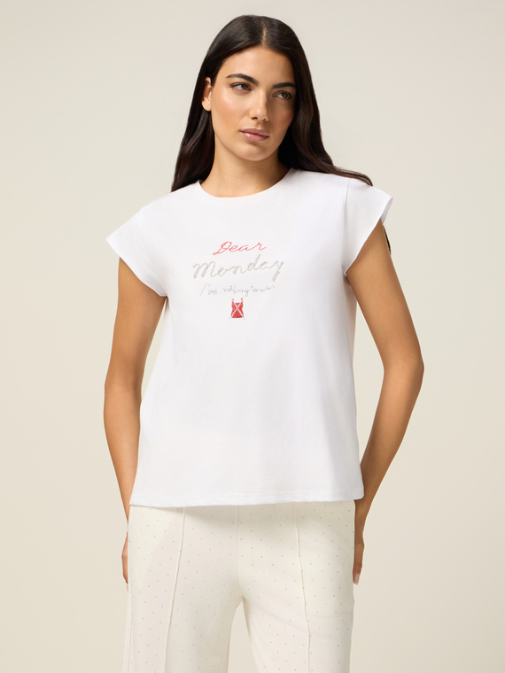 T-shirt con ricamo lettering