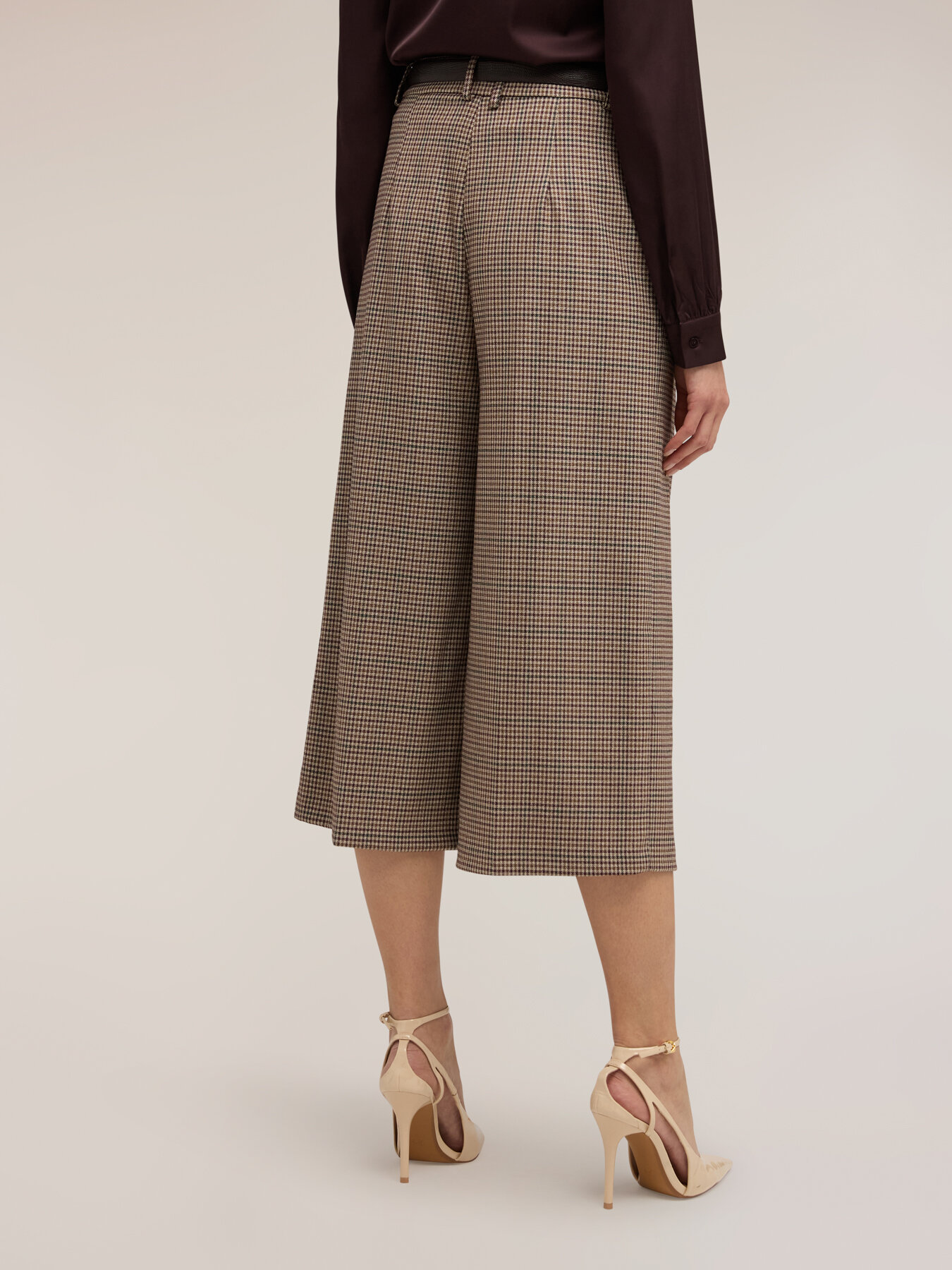 Pantaloni cropped in tinto filo fantasia check image number 1