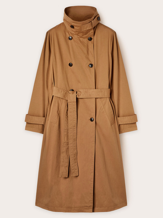 High-neck trench coat in technical fabric