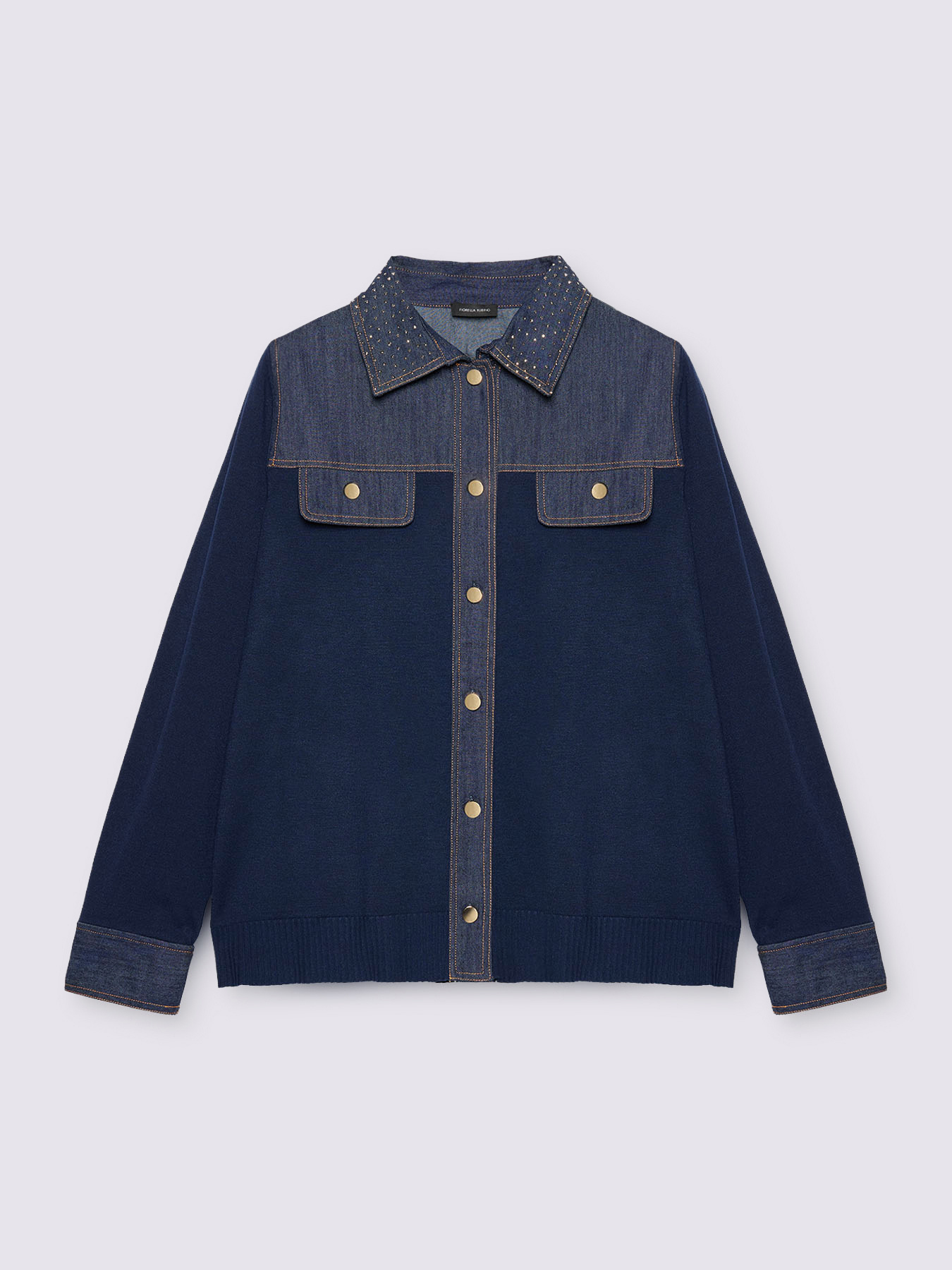 Cardigan con dettagli denim e punti luce image number 4