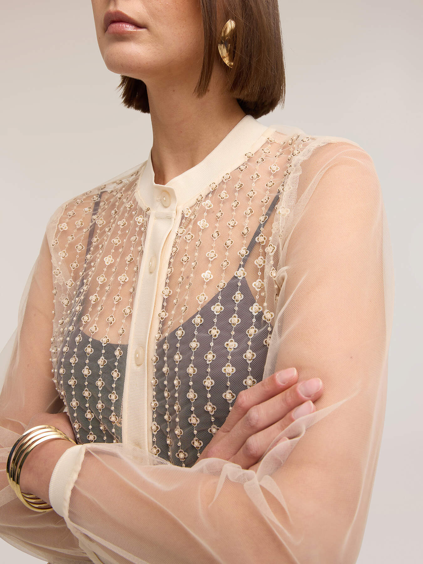 Tulle shirt with jewel embroidery image number 3