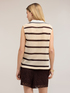 Striped ajour&eacute; knit top with polo collar image number 1