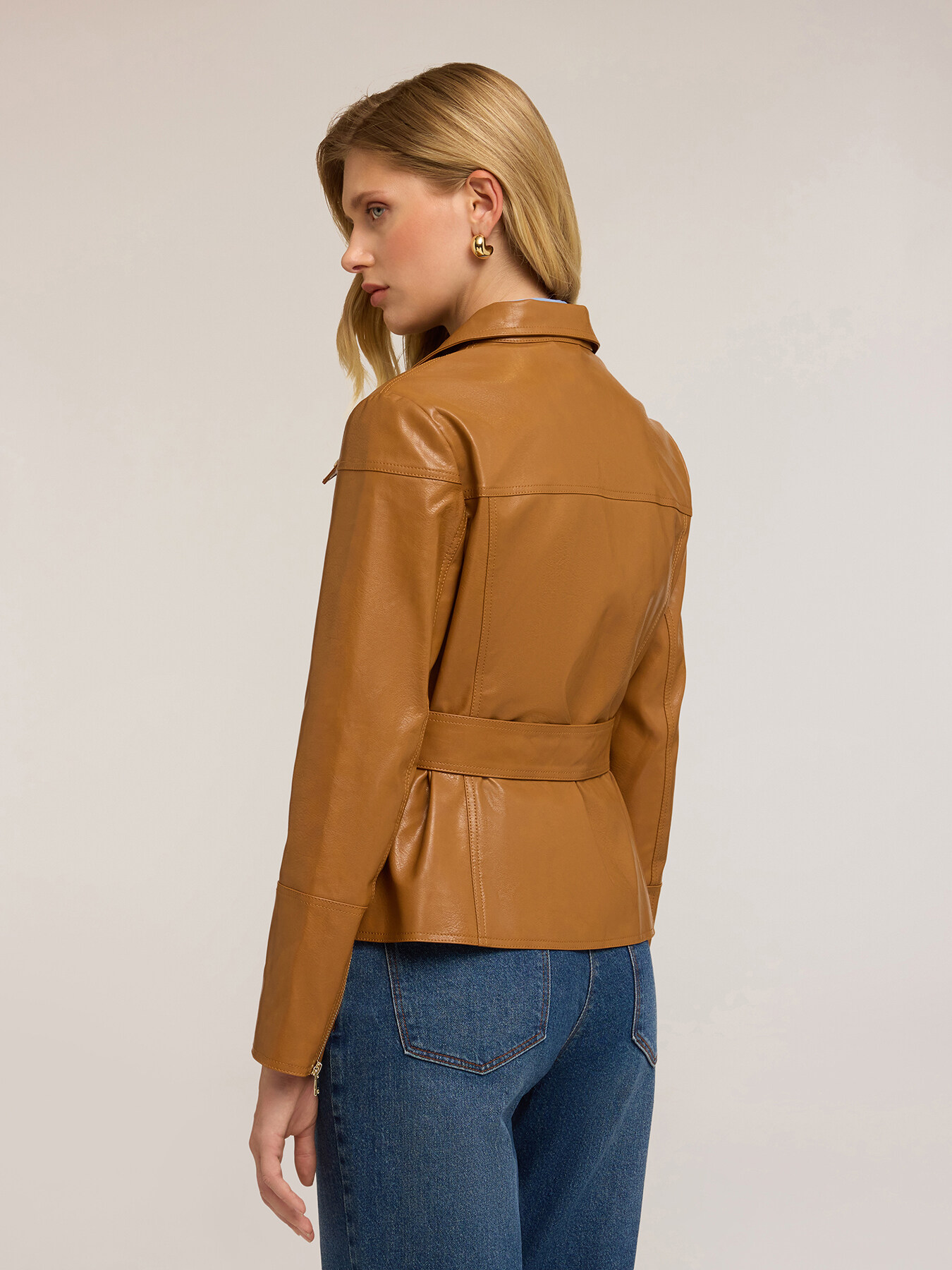 Belted jacket in coated fabric image number 1