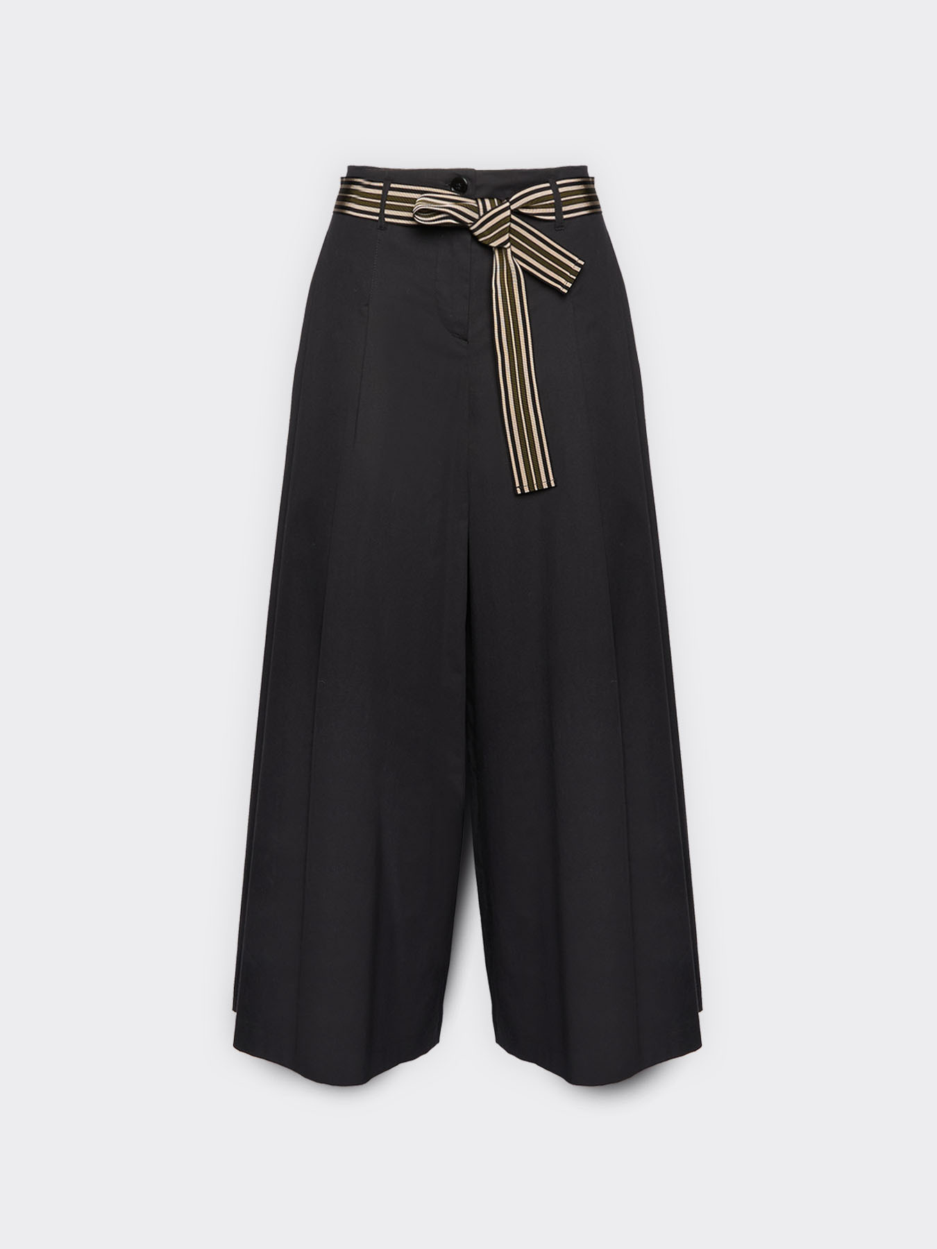 Pantaloni cropped popeline vita alta con cintura image number 4