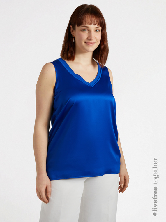 Top in due tessuti con scollo a V