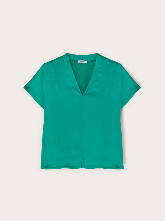 Two-material V-neck T-shirt