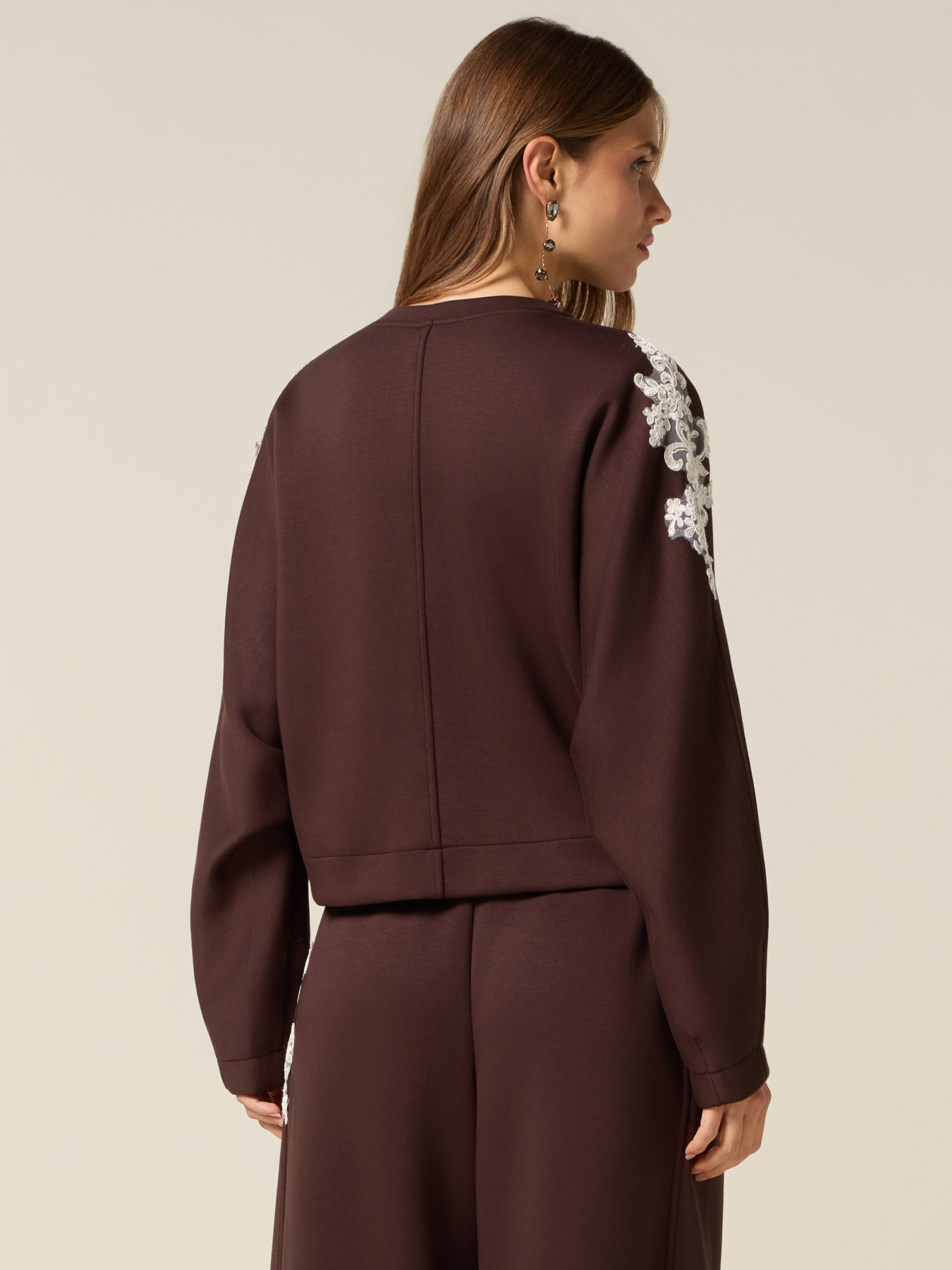 Felpa soft touch con patch in pizzo image number 1