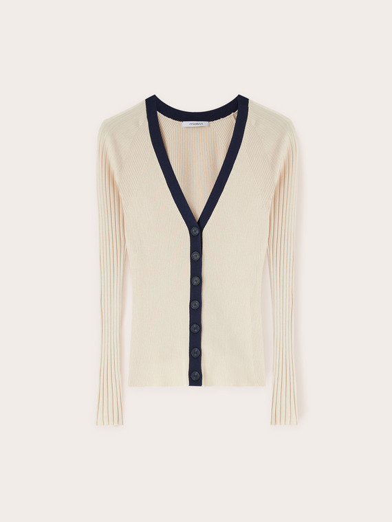 Two-tone ribbed cardigan