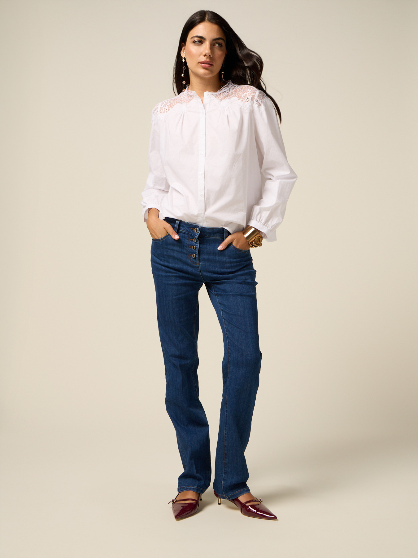 Blugi regular din denim cu nasturi image number 0