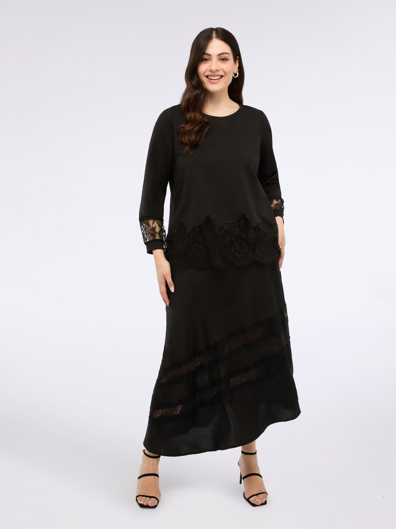 Felpa con inserti in pizzo image number 2