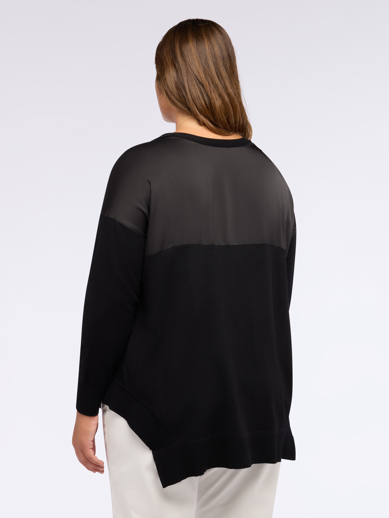 Cárdigan con escote en V con inserciones de satén image number 1