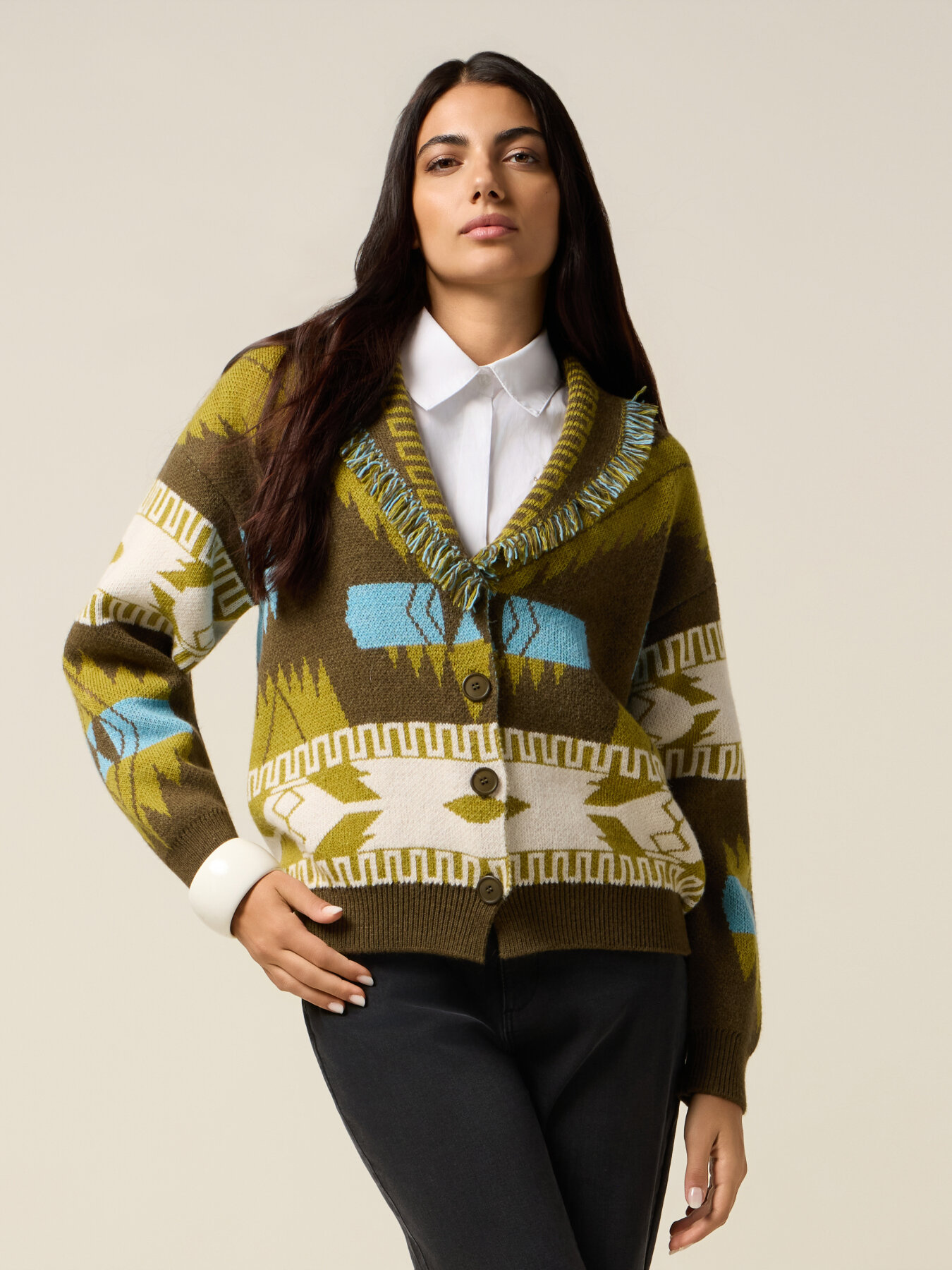 Knitted cardigan with decorative fringe image number 0
