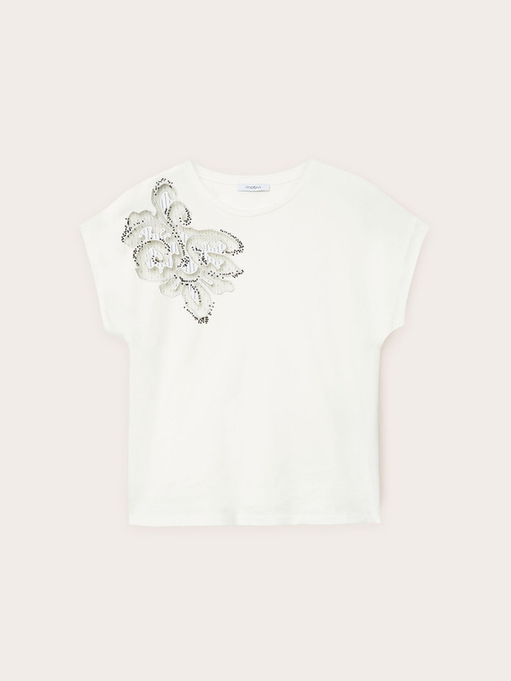 T-shirt a kimono con ricamo in tulle