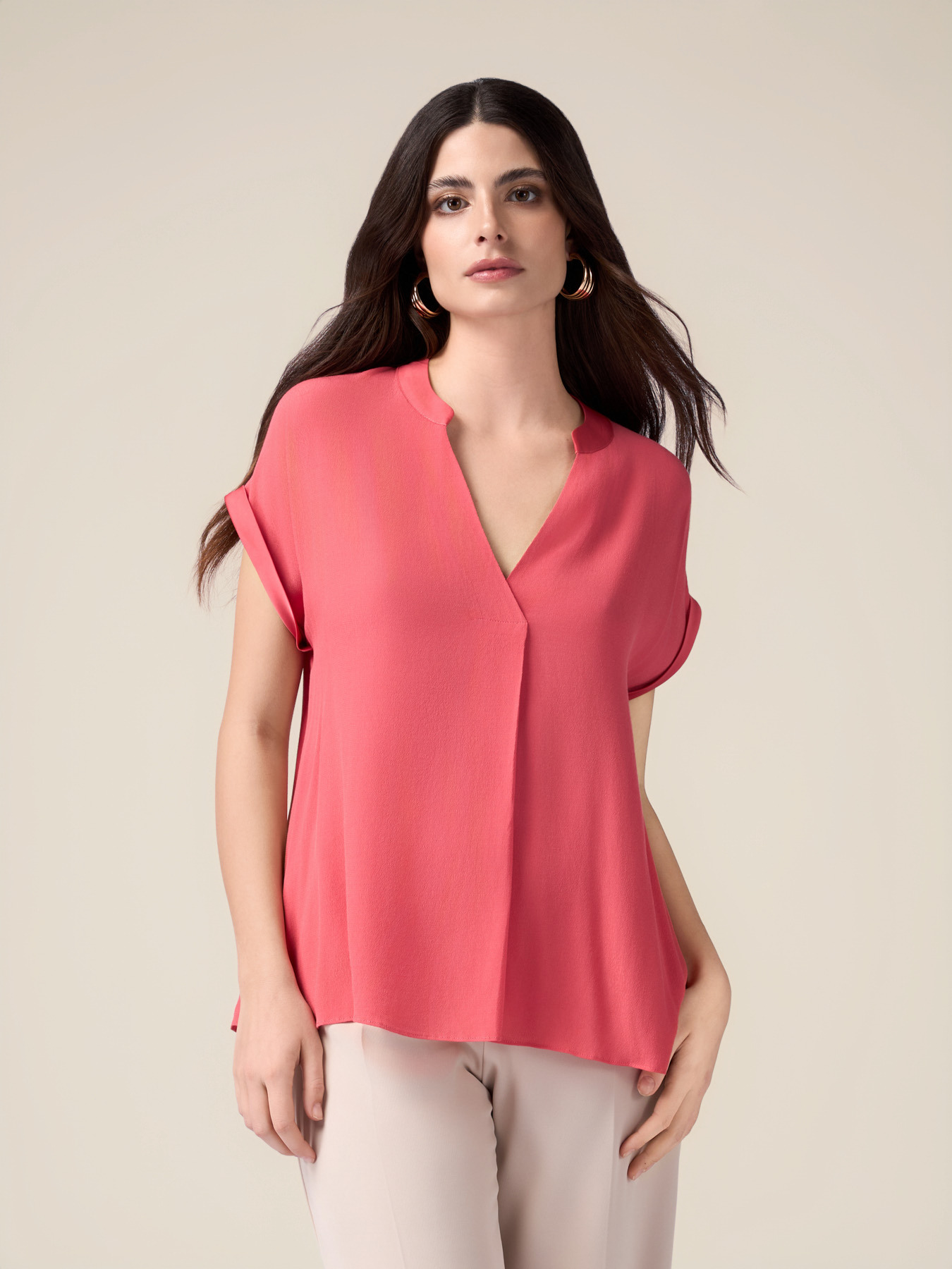Viscose blouse with satin trim image number 0